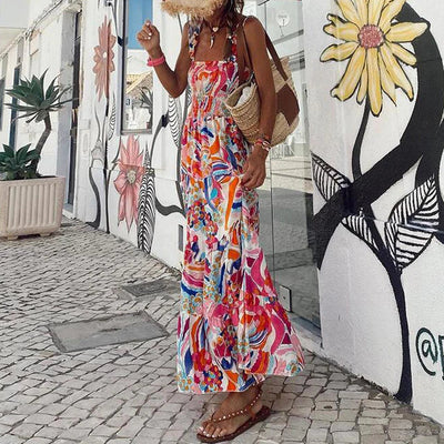Damen Moderne Bedrucktes ärmelloses Ibiza Kleid | Maxi