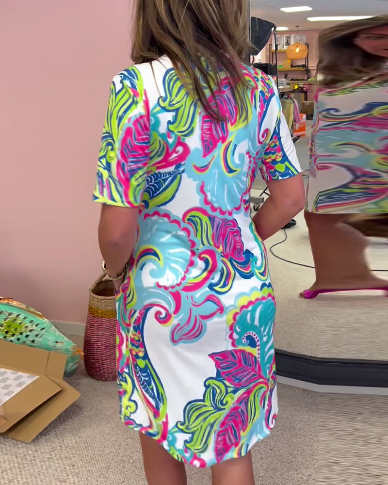 Damen Bedrucktes lässiges Sommer Ibiza Kleid | Mini
