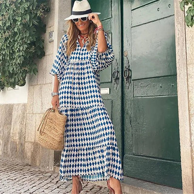 Damen Boho Blumen Bedrucktes Ibiza Kleid | Maxi