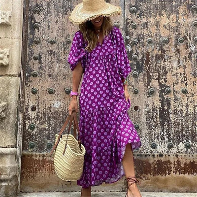 Damen Boho Blumen Bedrucktes Ibiza Kleid | Maxi