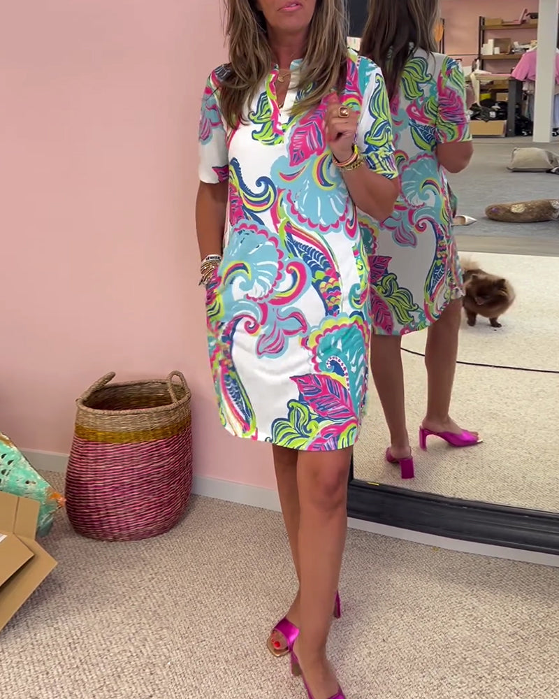 Damen Bedrucktes lässiges Sommer Ibiza Kleid | Mini