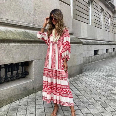 Damen Boho Blumen Bedrucktes Ibiza Kleid | Maxi