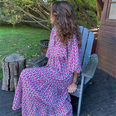 Damen Boho Blumen Bedrucktes Ibiza Kleid | Maxi