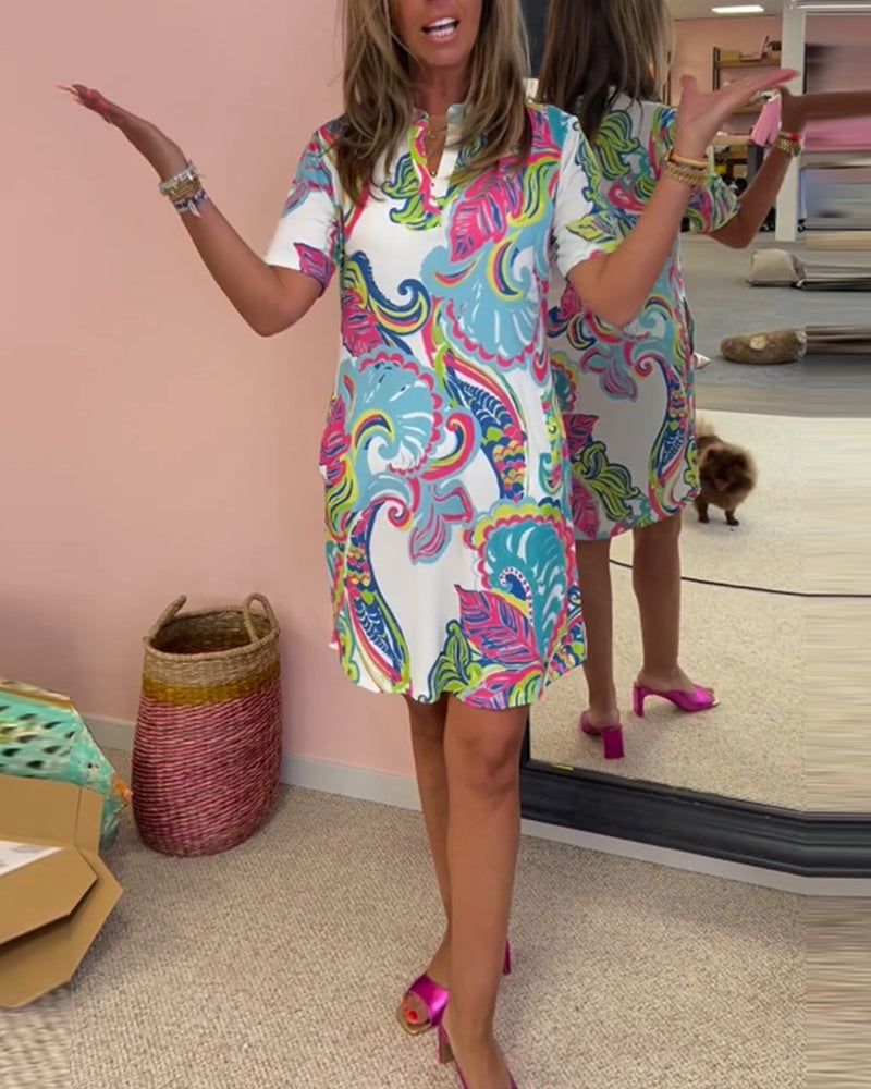 Damen Bedrucktes lässiges Sommer Ibiza Kleid | Mini