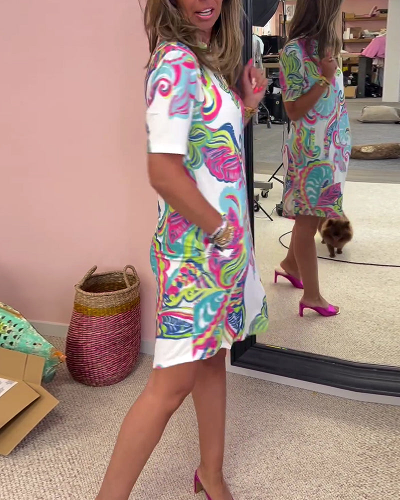 Damen Bedrucktes lässiges Sommer Ibiza Kleid | Mini