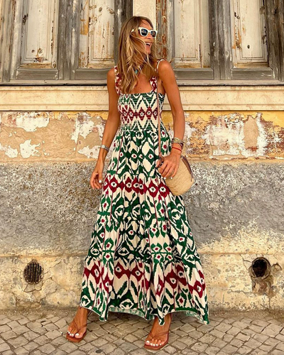 Damen Moderne Bedrucktes ärmelloses Ibiza Kleid | Maxi