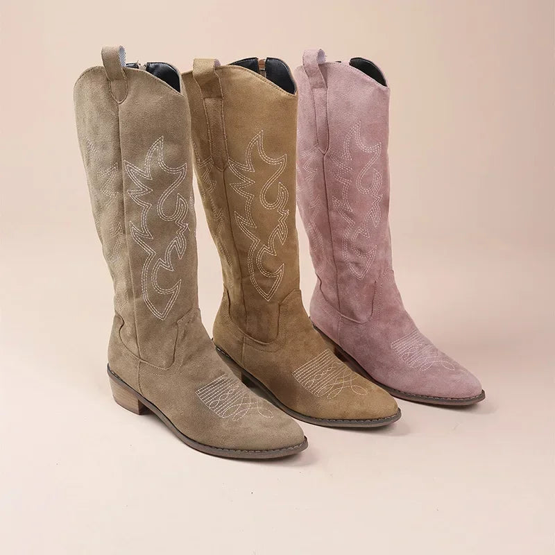 Damen-Knie-Cowboystiefel | Bestickt