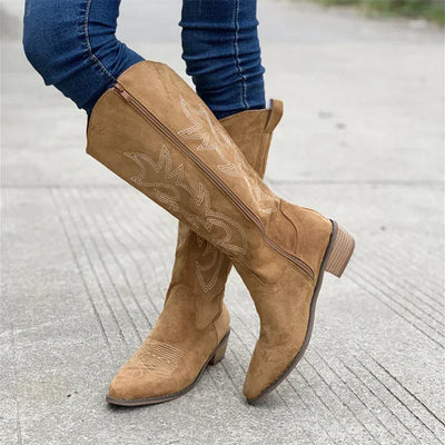 Damen-Knie-Cowboystiefel | Bestickt