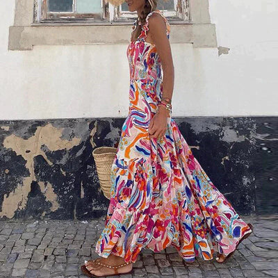 Damen Moderne Bedrucktes ärmelloses Ibiza Kleid | Maxi