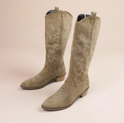 Damen-Knie-Cowboystiefel | Bestickt