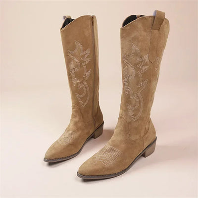 Damen-Knie-Cowboystiefel | Bestickt