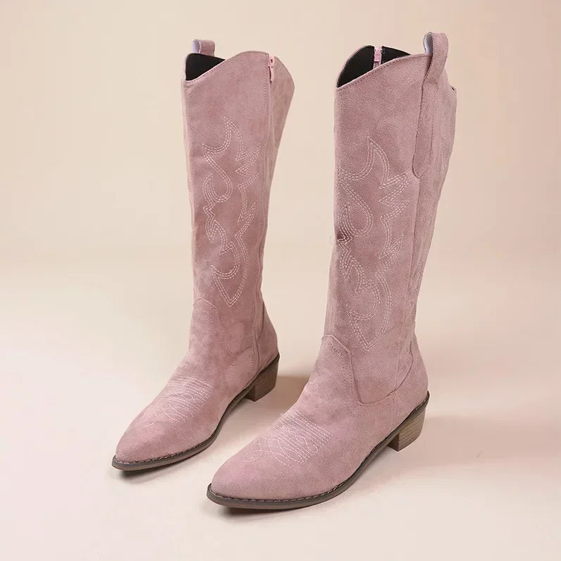 Damen-Knie-Cowboystiefel | Bestickt