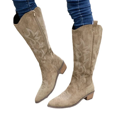 Damen-Knie-Cowboystiefel | Bestickt