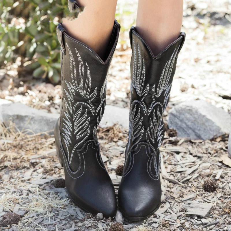 Damen Bestickt Cowboystiefel | Spitze Zehe