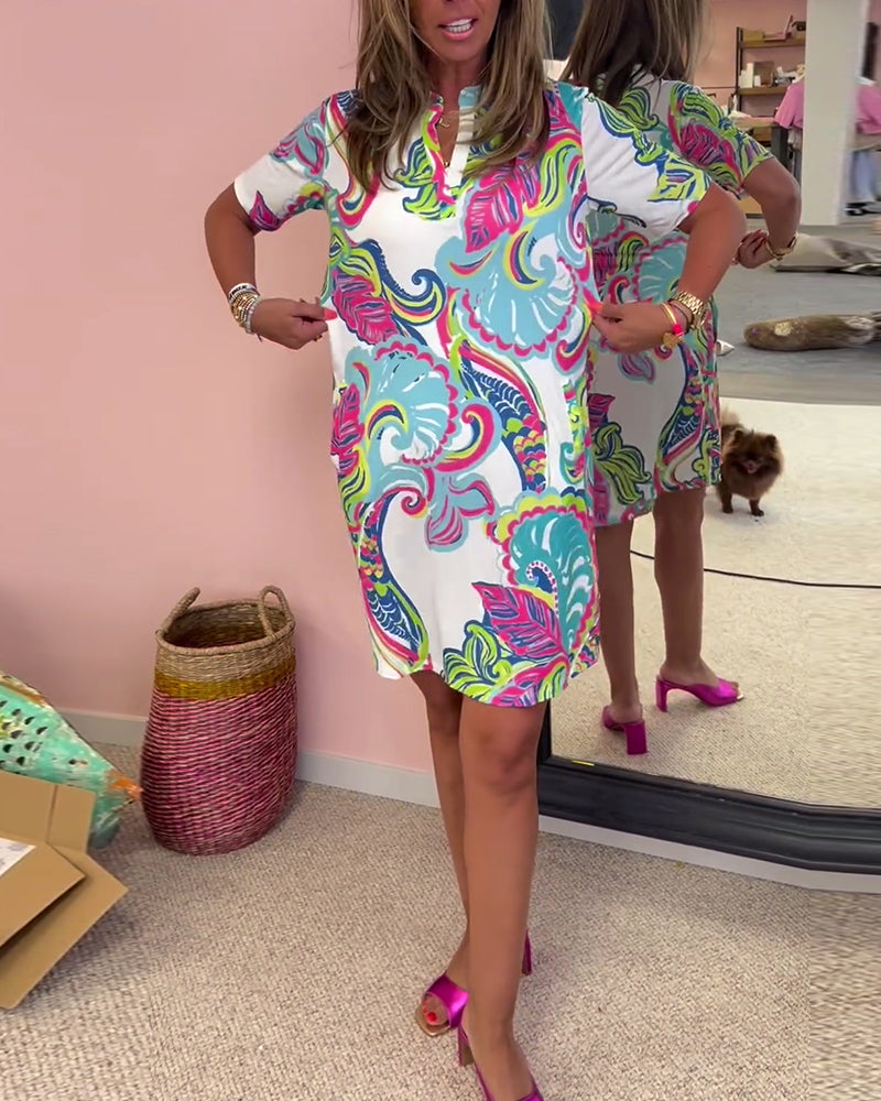 Damen Bedrucktes lässiges Sommer Ibiza Kleid | Mini